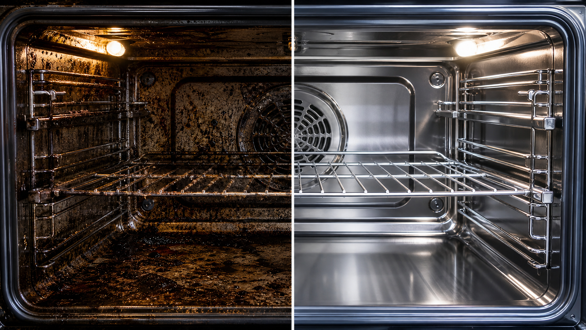 Before and after oven cleaning